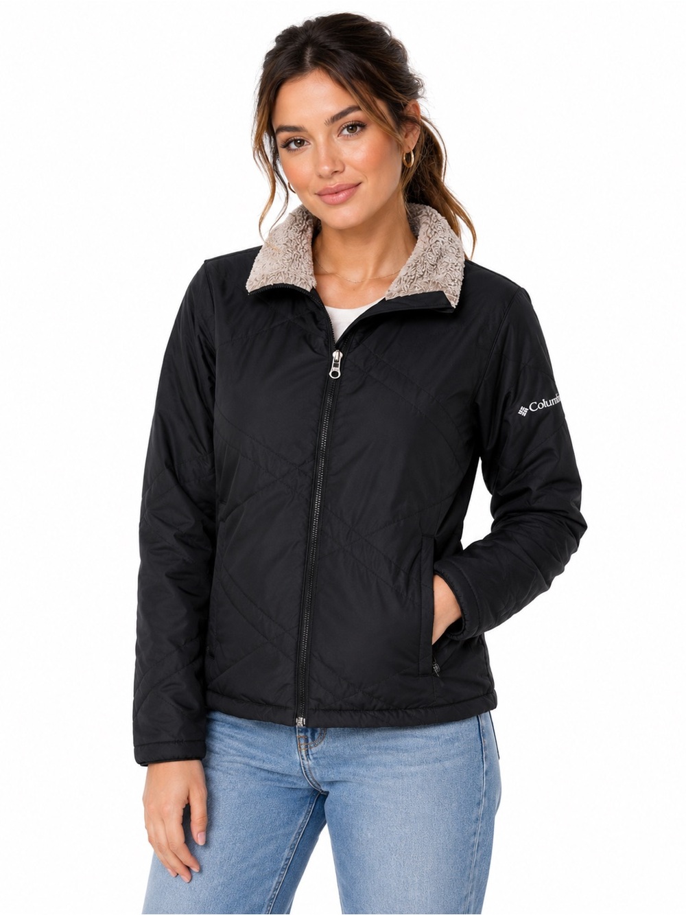 Columbia Interchange Women’s Small Black Insulated Jacket Faux Fur Collar